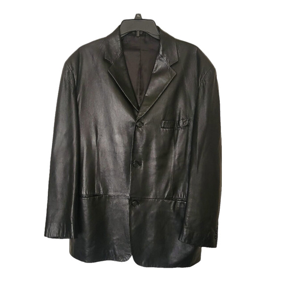 Alfani for Macy’s Buttery Soft Men's Leather Blazer Jacket Coat Black Size S42 - Picture 1 of 7